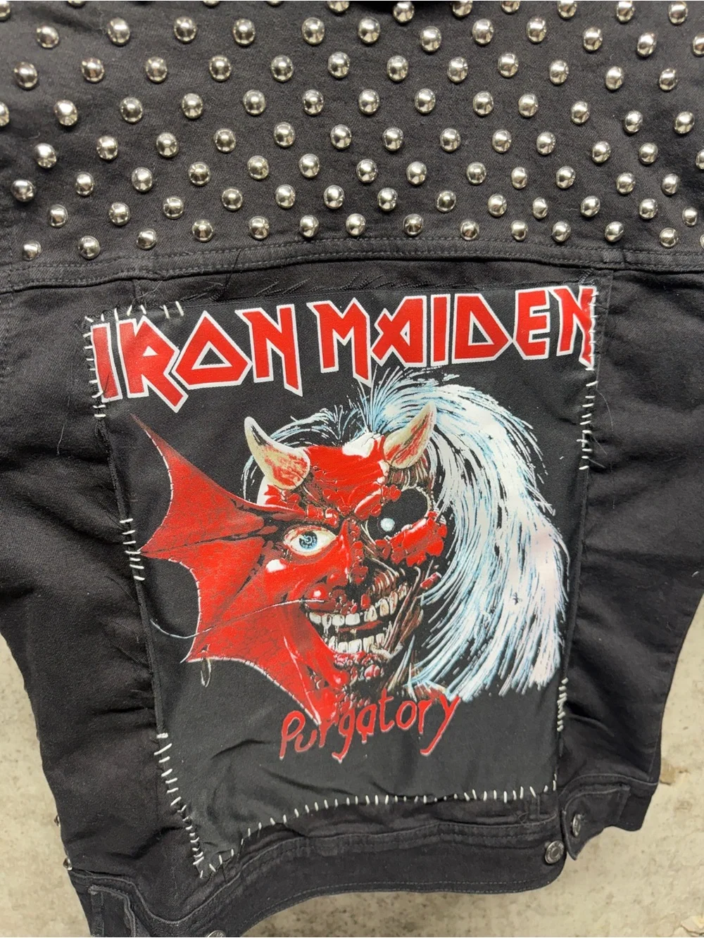 Iron Maiden Studded Black Denim Vest